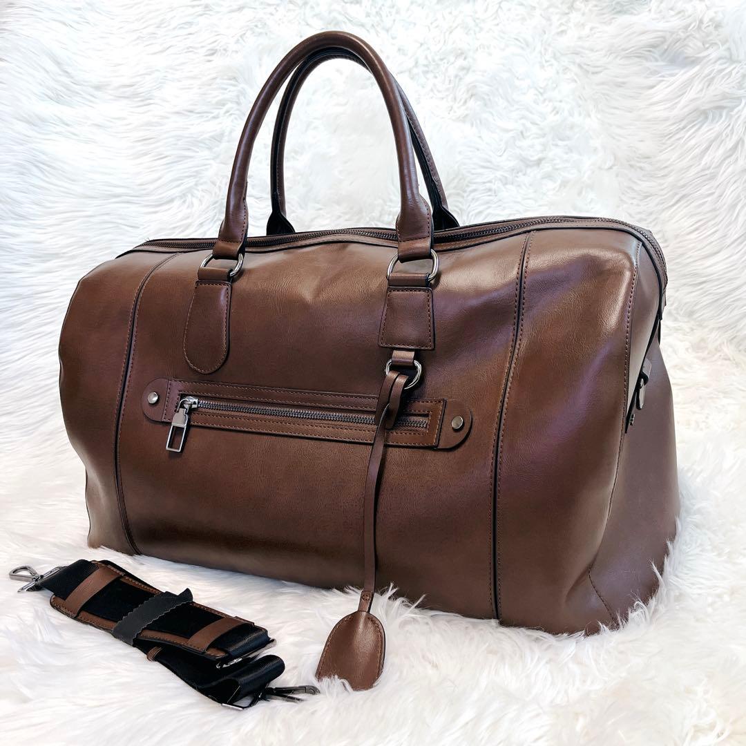 ZARA ザラ ボストンバッグ 2way ブラウン 旅行鞄 レザー 大容量 茶色