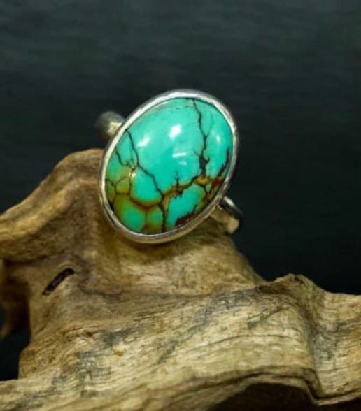 【週末限定セール】ターコイズ フリーサイズ リングスパイダーウェブシルバー19号