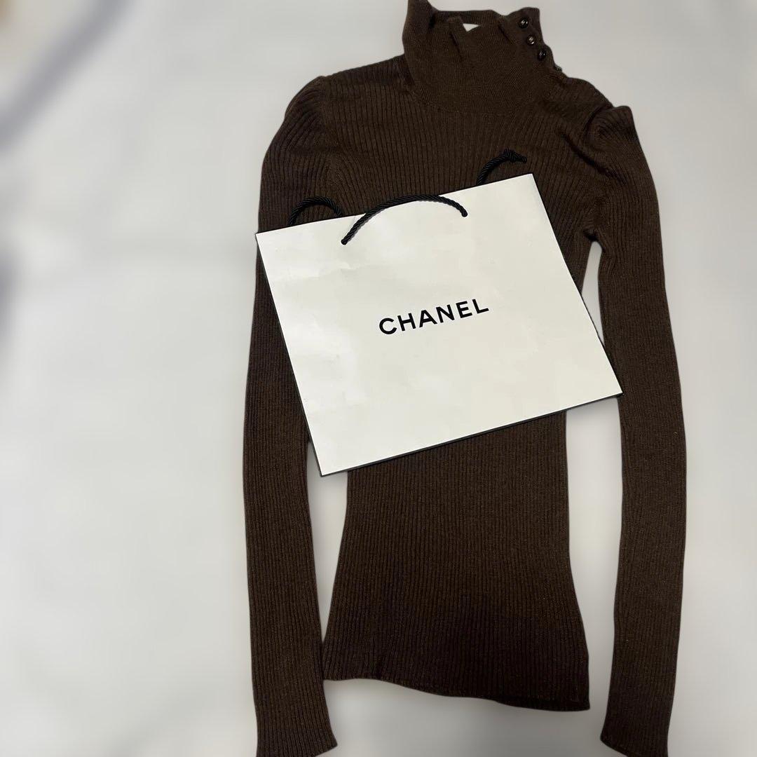 CHANEL ブラウン タートルネック ニット 40
