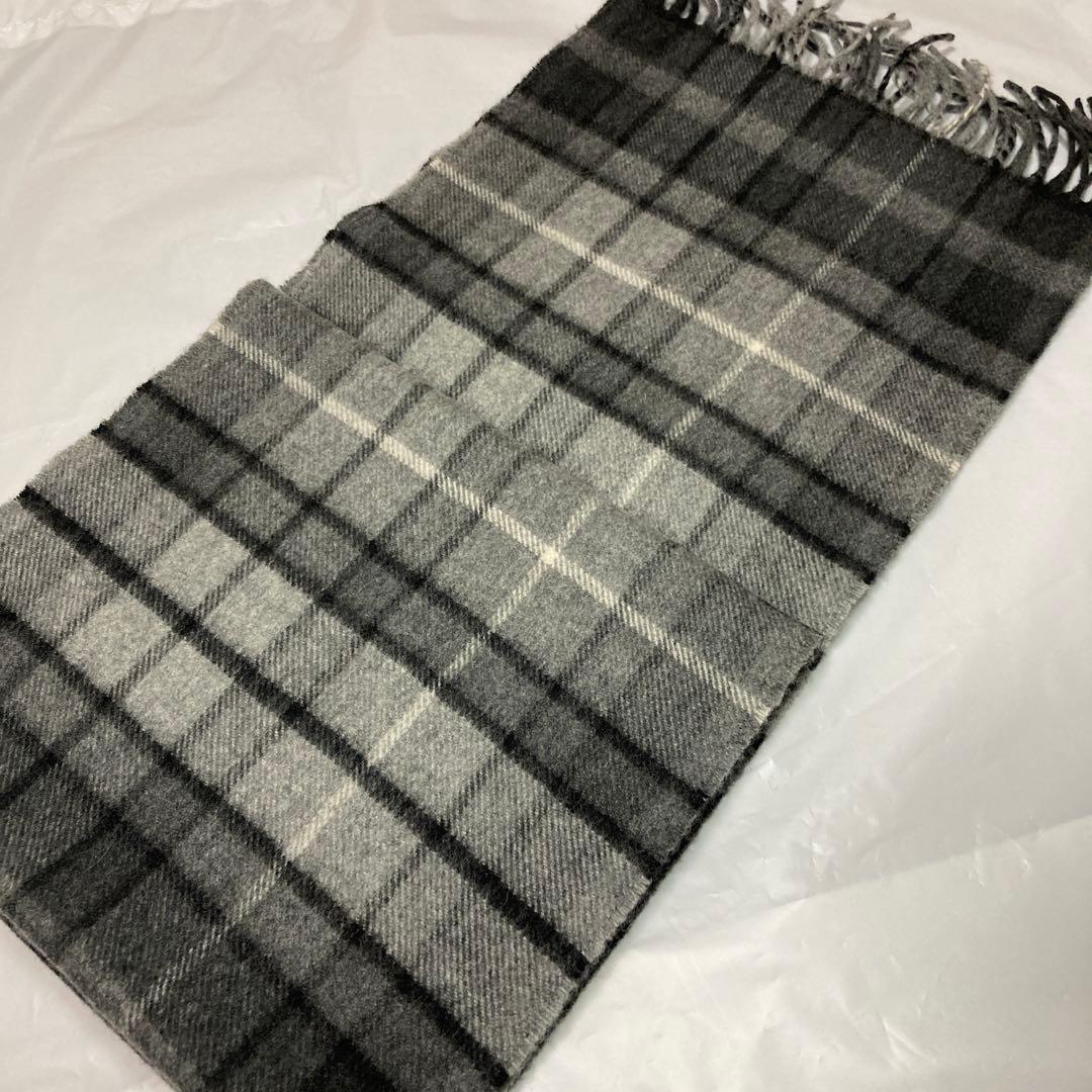 美品 ジョンストンズ カシミヤ100％ マフラー グレー チェック