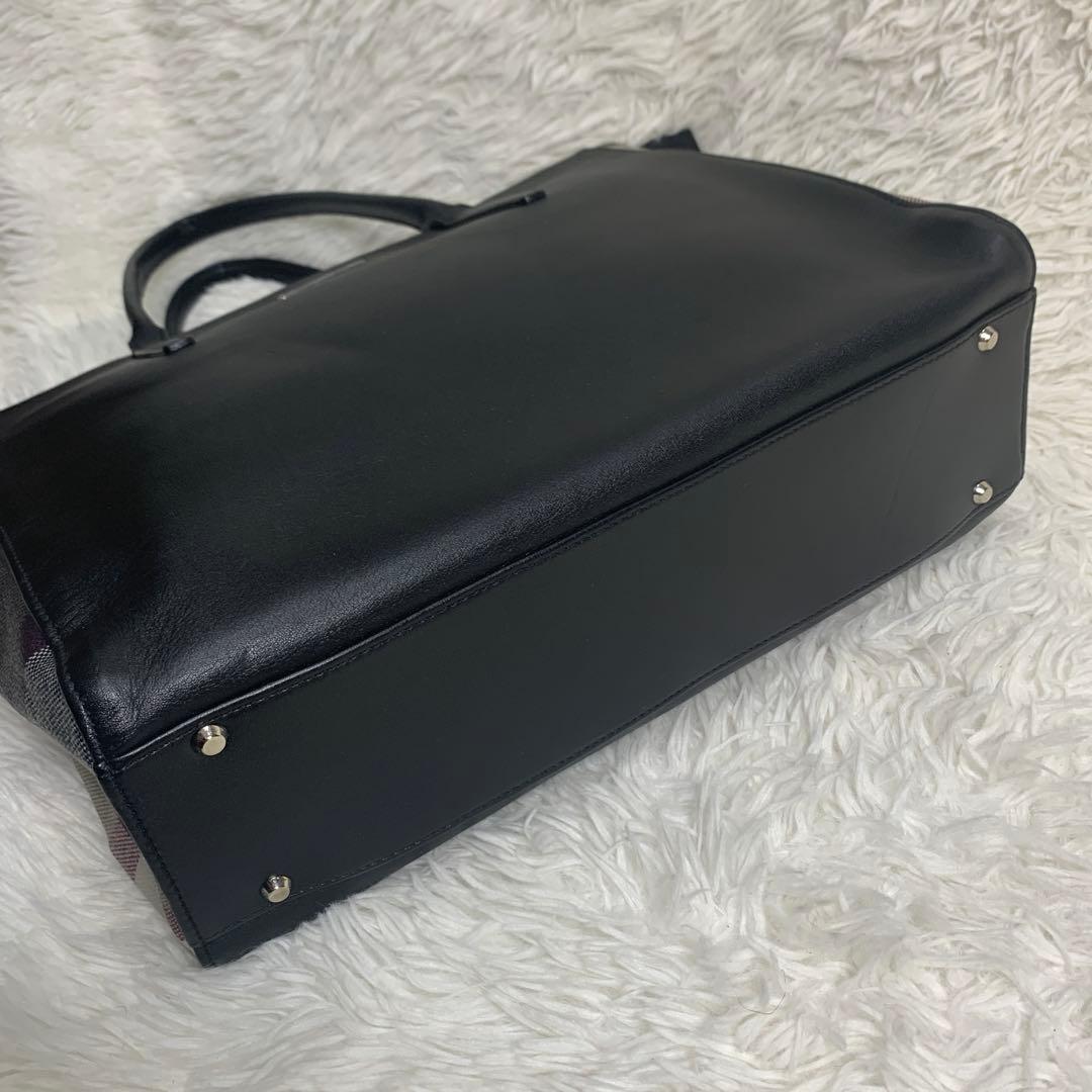ブラックレーベルクレストブリッジ ノバチェック トートバッグ レザー