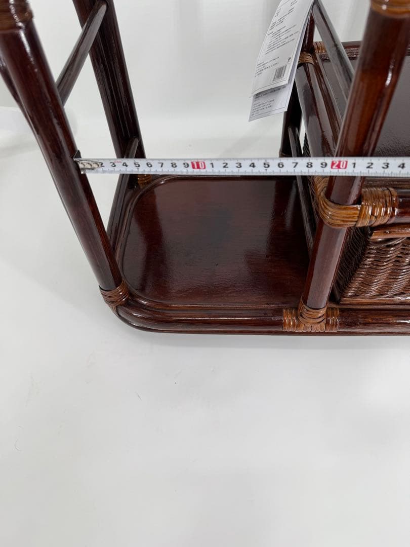 新品未使用❣️キャスター付きウッドラック バスケット収納サイドテーブル籐ラタン