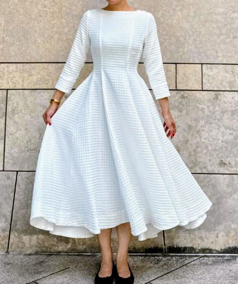 Mサイズ【新品タグ付き】JENNE 千鳥立体フレアーロングドレス