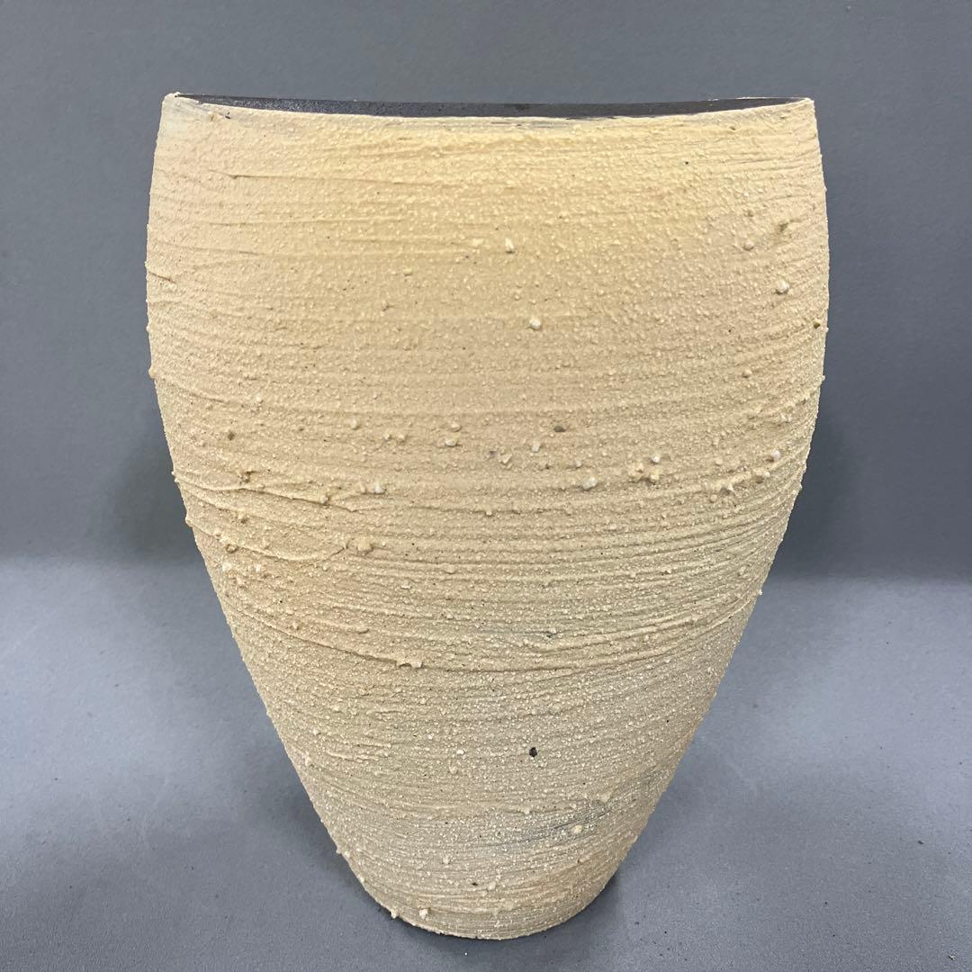 信楽焼 花器 花瓶 花入れ ストライプ扁平 高さ35cm