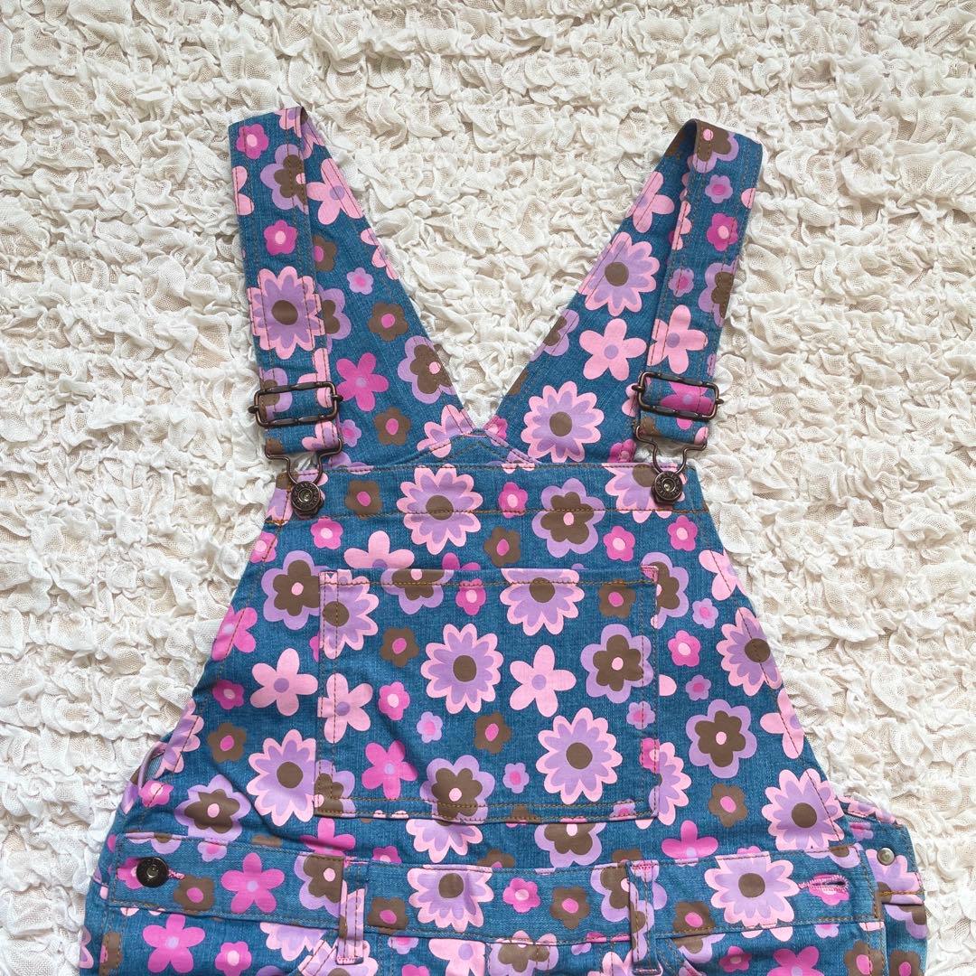 春　キャンディストリッパー　花　総柄　デニム　オーバーオール　2　デニム