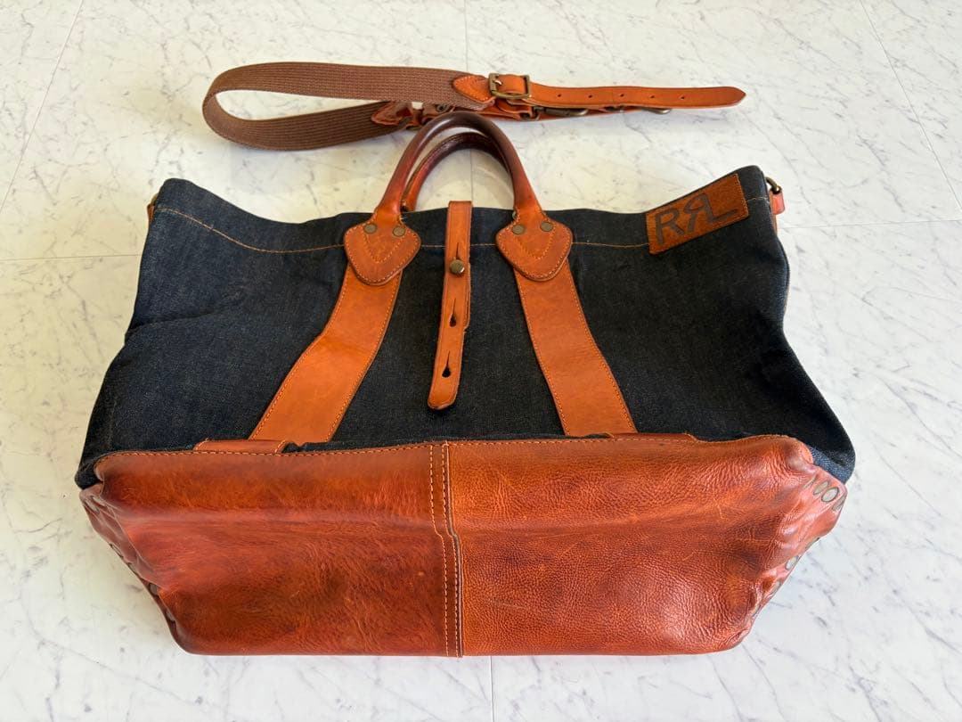 トッシー 希少 美品 RRL デニム レザー トート バッグ