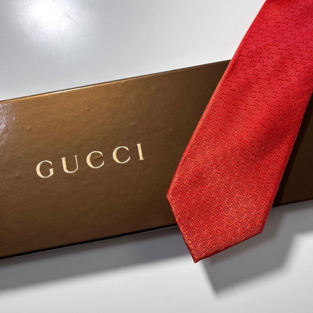 美品 GUCCI ネクタイ シルク100% オレンジ GG柄