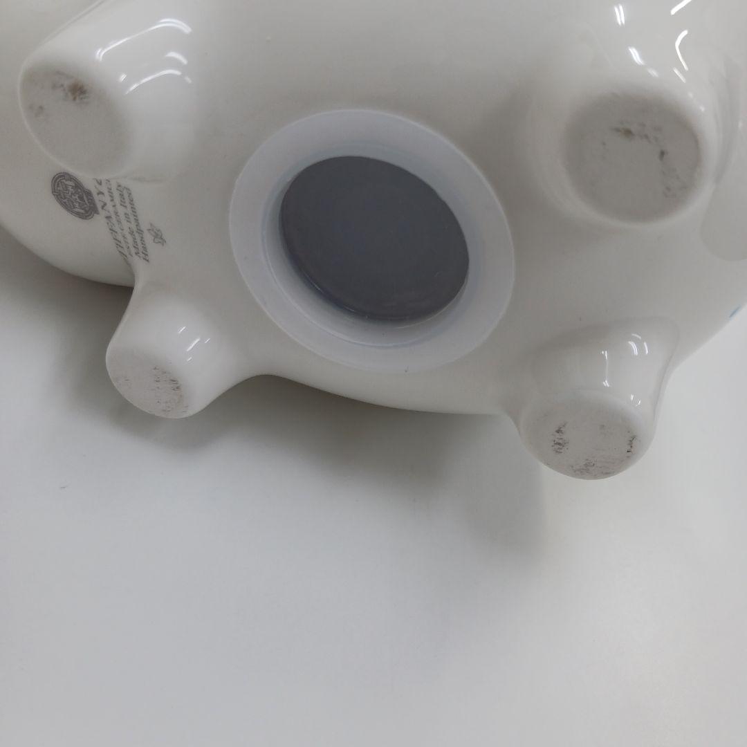ティファニー美品ピギーバンク陶器製豚貯金箱 白と水色の水玉模様