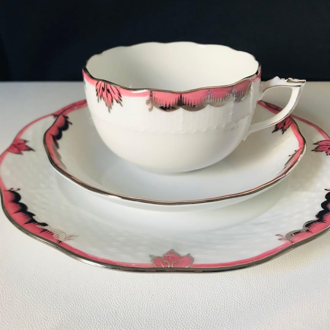 ヘレンド  ヴィクトリアシンプル　ピンクプラチナライン　トリオ　②