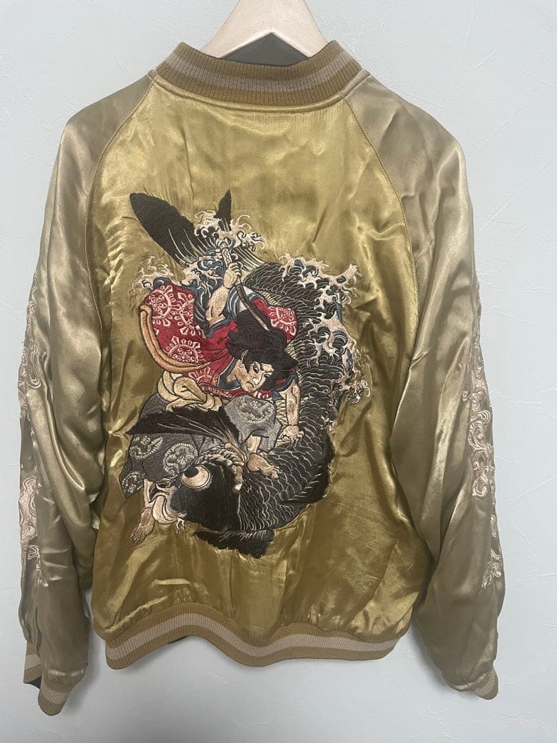本日値下げ希少 花旅楽団 リバーシブル スカジャン 鯉×歌川国芳浮世絵 L 黒金