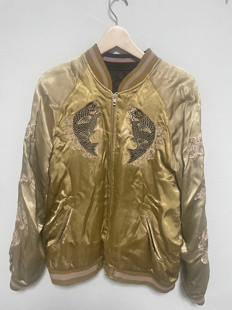 本日値下げ希少 花旅楽団 リバーシブル スカジャン 鯉×歌川国芳浮世絵 L 黒金