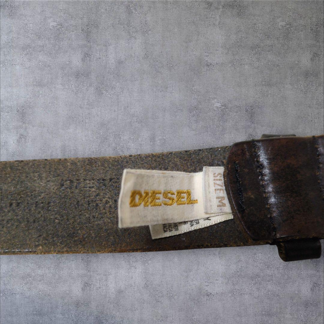 ディーゼル ロゴ スタッズ ベルト イタリア製 本革 ヴィンテージ加工 y2k