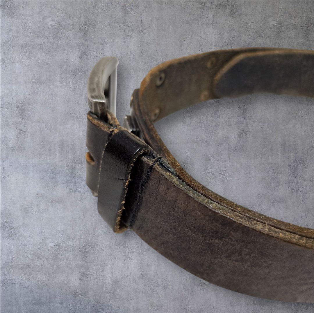 ディーゼル ロゴ スタッズ ベルト イタリア製 本革 ヴィンテージ加工 y2k