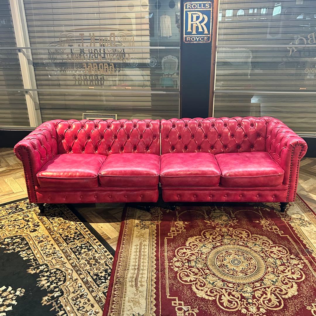 ピンクレザー風2人掛け×2セットソファ