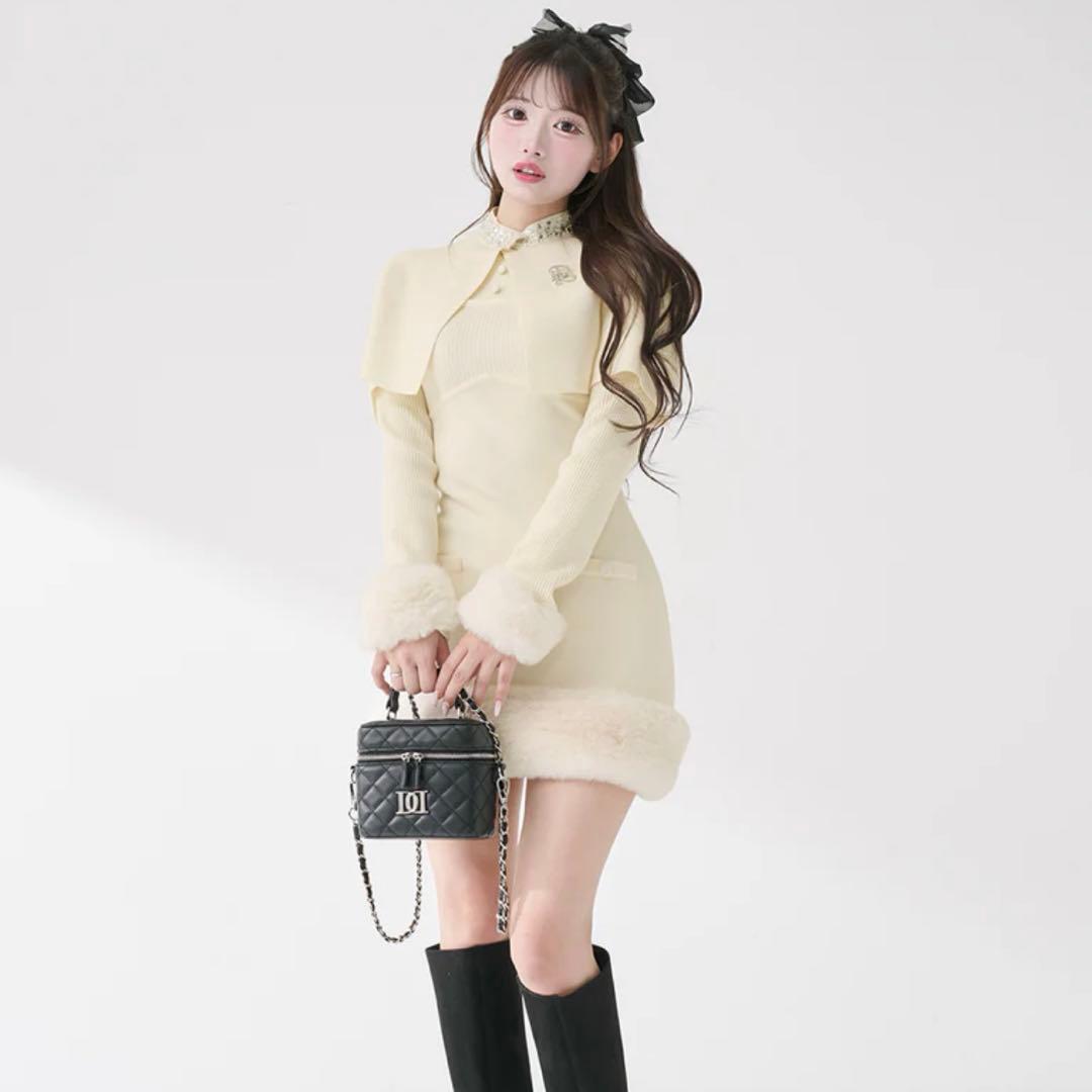 Darich ビジューケープニットミニワンピース FLサイズ