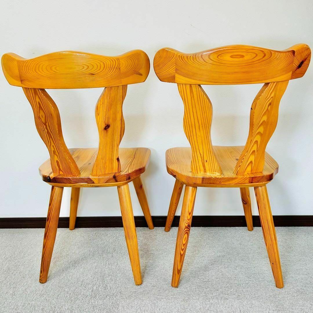 木製　ダイニングチェア　カントリー　無垢材　2脚セット　レトロ　デスクチェア