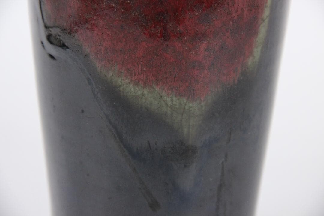 中国美術 清代 官窯 窯変紅釉 郎窯紅　花瓶 中国　時代物　欠けあり ED5-8