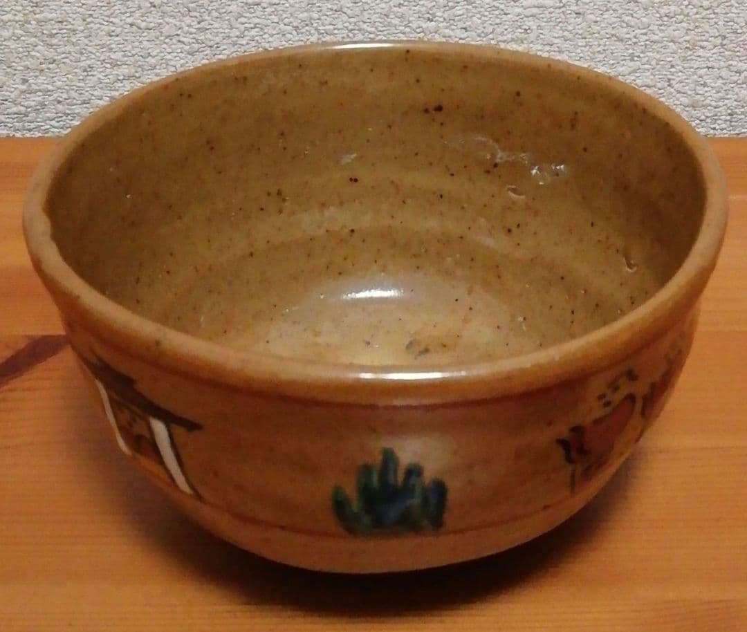 尾西楽斎作　赤膚焼　奈良絵　茶碗　共箱　共布　略歴付　茶道具