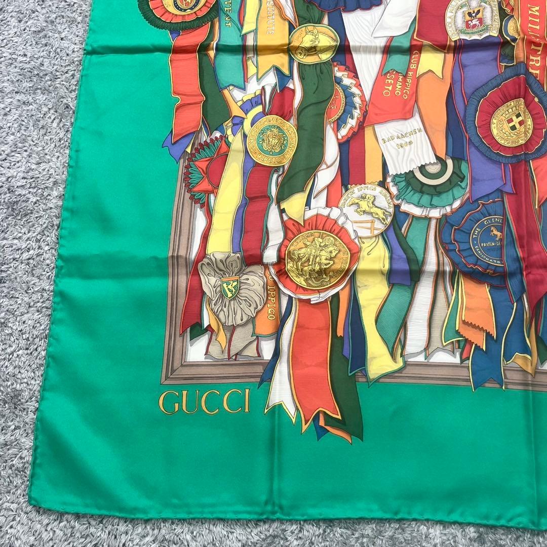 【美品】 GUCCI グッチ 大判 スカーフ ストール 勲章 メダル シルク