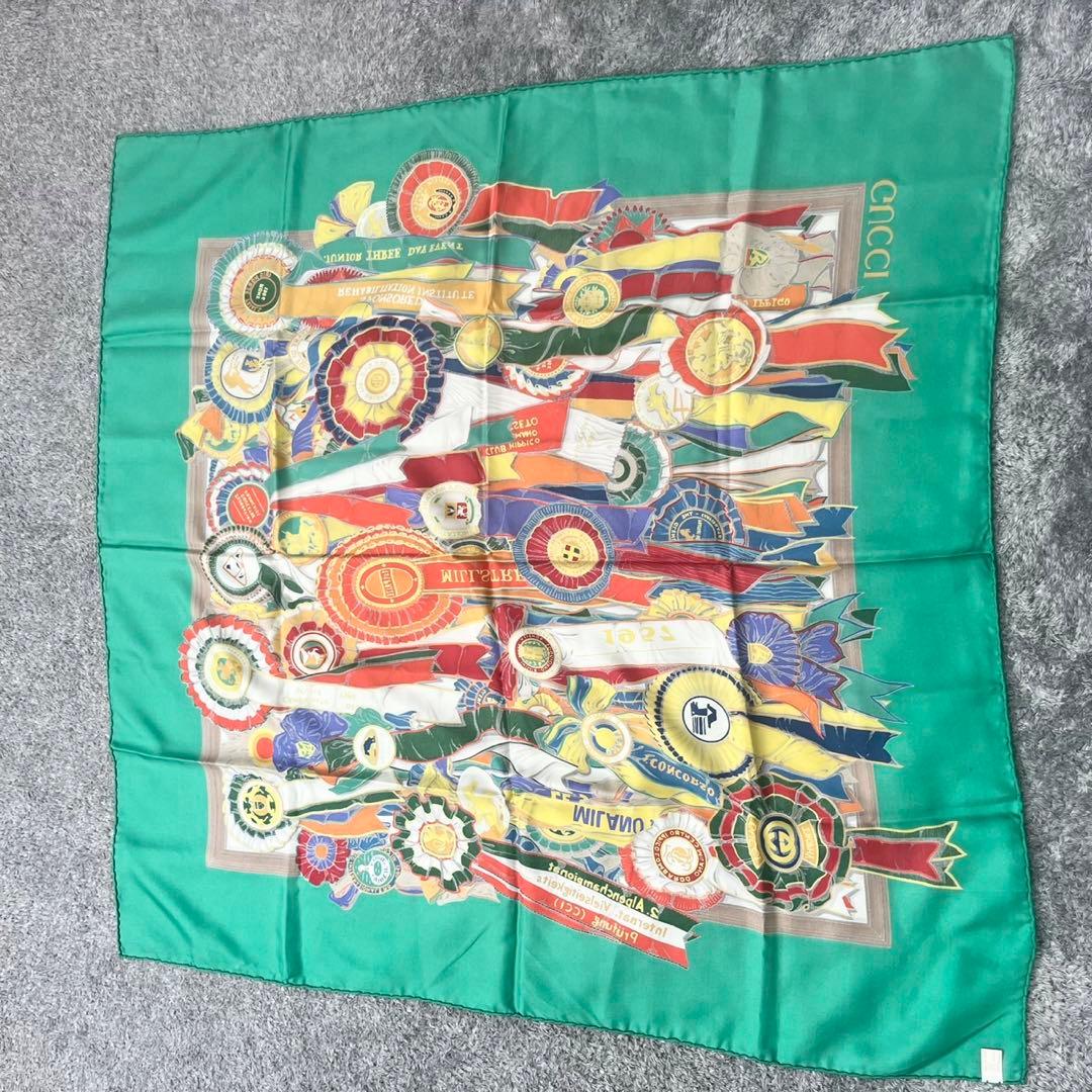 【美品】 GUCCI グッチ 大判 スカーフ ストール 勲章 メダル シルク