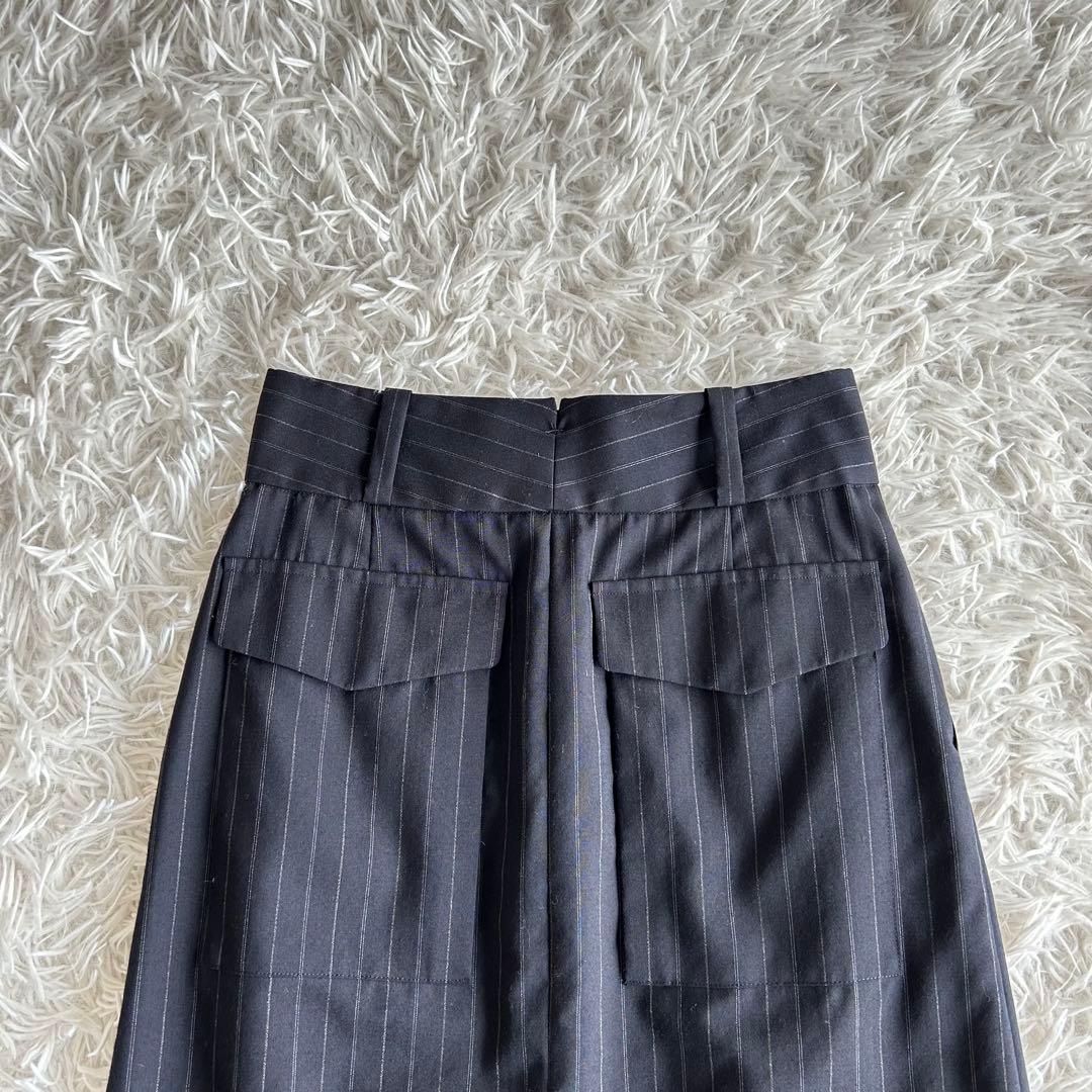 マーガレットハウエル　フォックスブラザーズ　スカート　ストライプ　紺　M