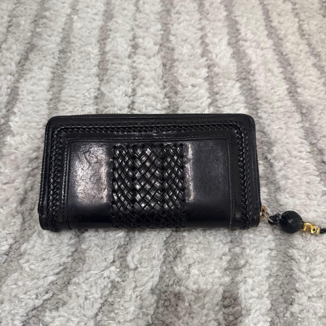 GUCCI グッチ 編み込みデザイン ブラック長財布