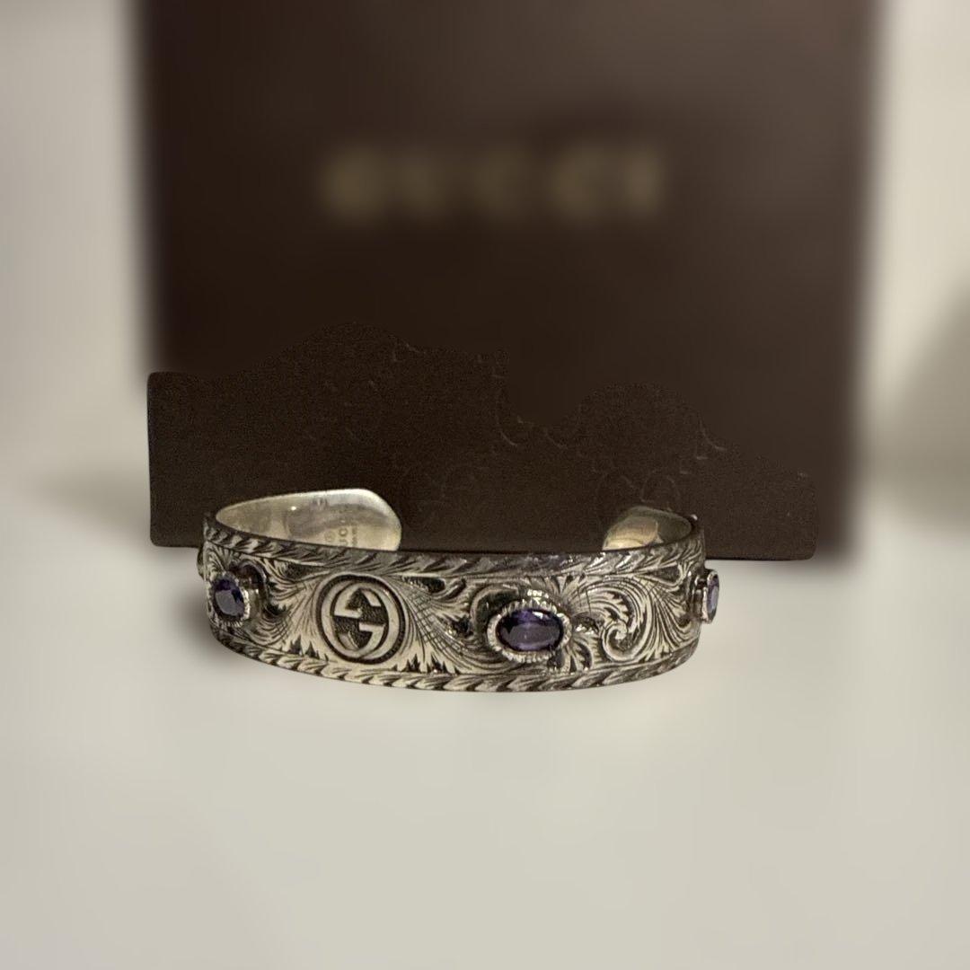 GUCCI キャットヘッド 925 アメジスト バングル シルバー 16号