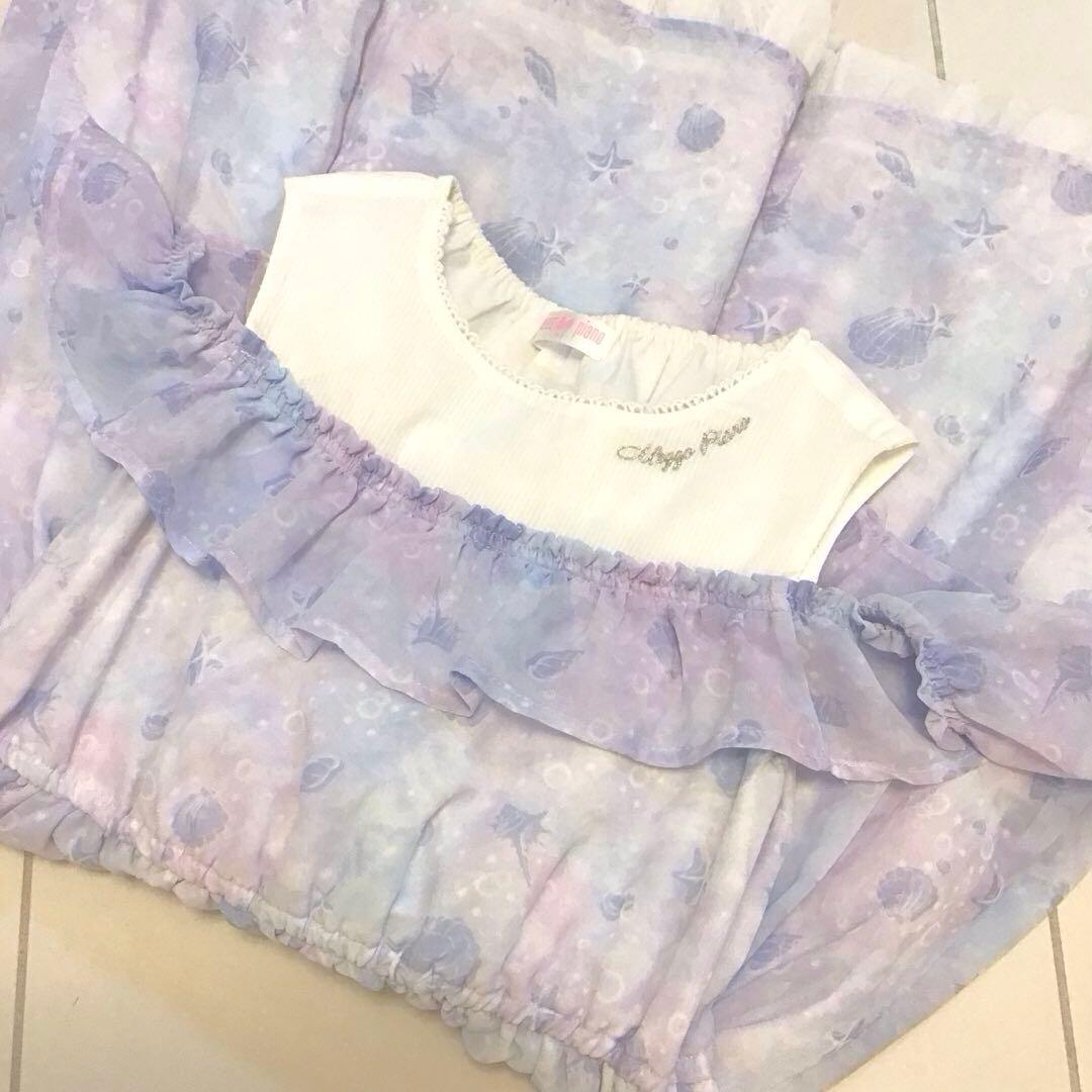 美品 メゾピアノ mezzo piano シェルワンピース ラベンダー 140