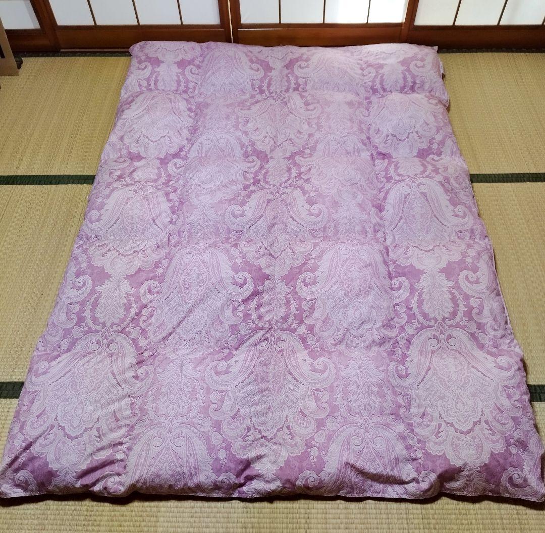 【美品】新品カバー付き　羽毛掛ふとん　日本製　シングル　ペイズリー柄