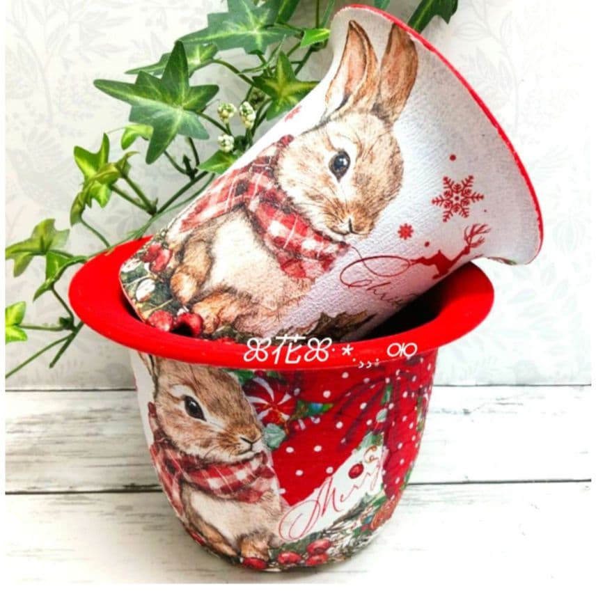 ❤︎sale❤︎デコパージュꔛ‬ꕤ リメイク鉢♡うさぎ♡ガーデン♡インテリア雑貨