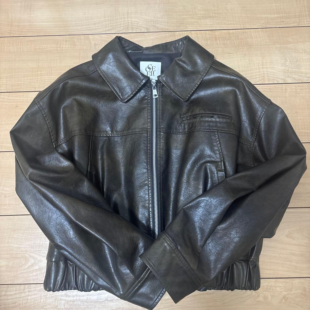 searoomlynn×伊原葵 エコレザーヴィンテージブルゾン　ダークオリーブ