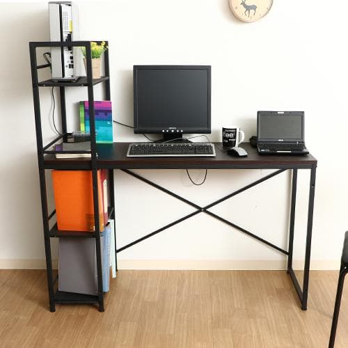 【新品・送料無料】ラック付きデスク ルール 奥行49cm ダークブラウン