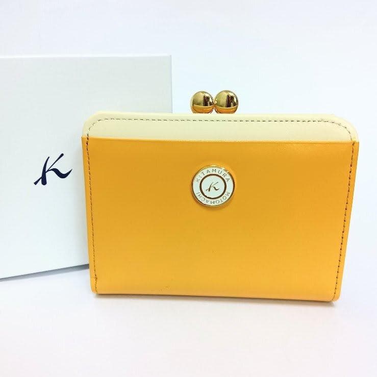 Kitamura/キタムラ★レザー・二折財布 がま口 キャメル