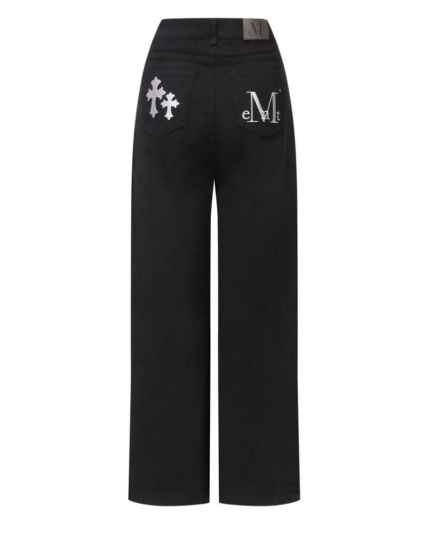 MUCENT ピストルバック レザー ダブルクロス ワイド コットンパンツ M