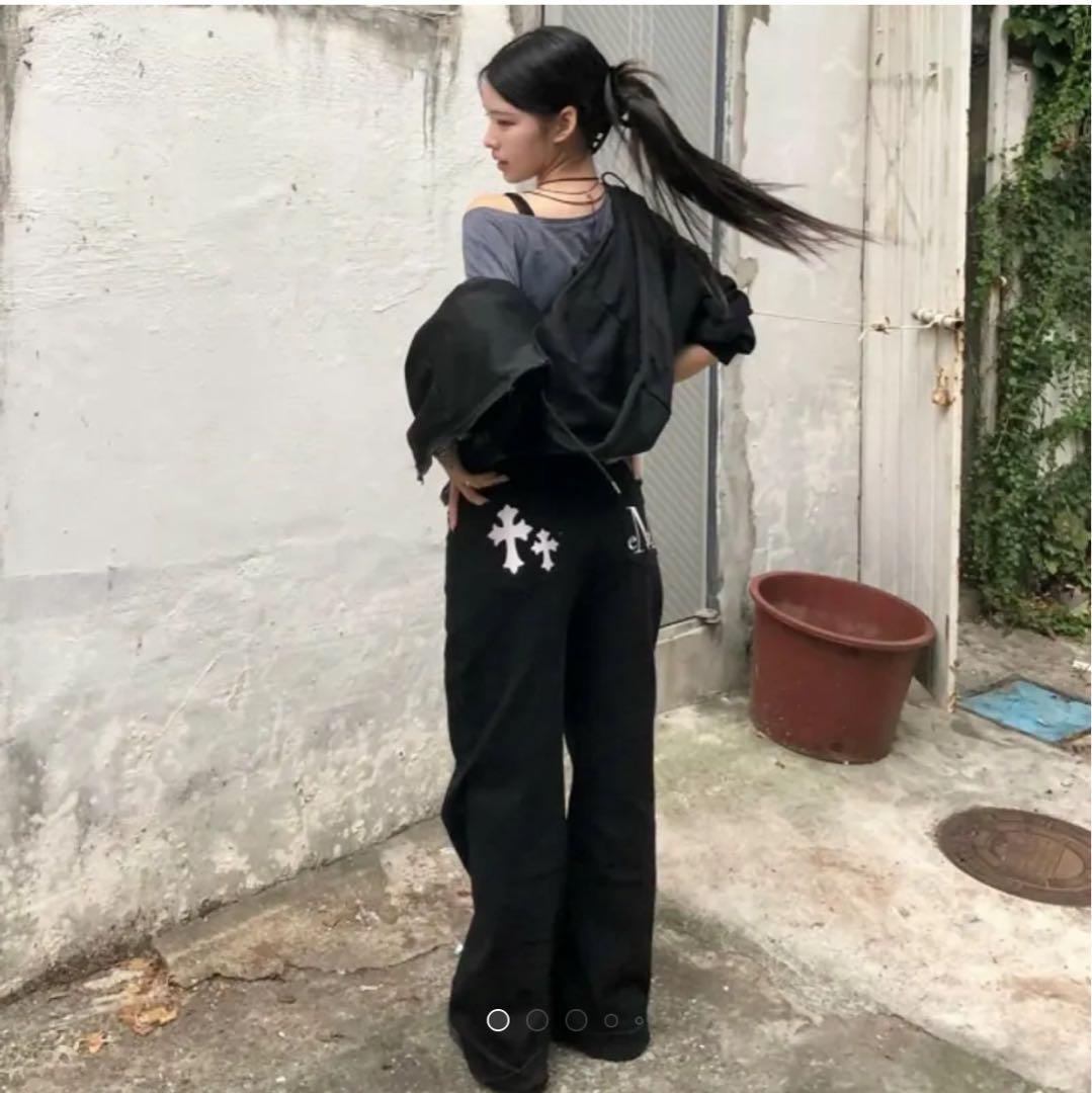 MUCENT ピストルバック レザー ダブルクロス ワイド コットンパンツ M