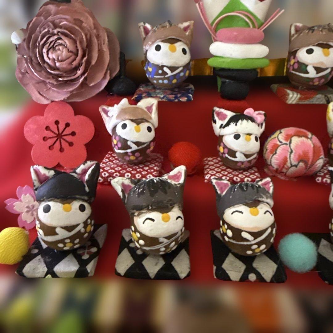 どんぐりアート♡ねこ帽子お雛様オブジェ＆春のオブジェ♡