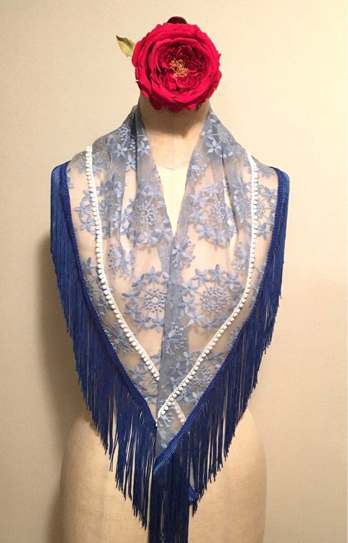 フラメンコ 衣装 シージョ 花柄刺繍 ブルー系