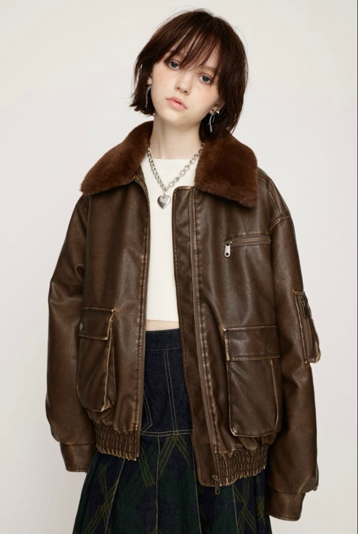 SLY WASHED PUFFER ブルゾン レザー ショート ブルゾン