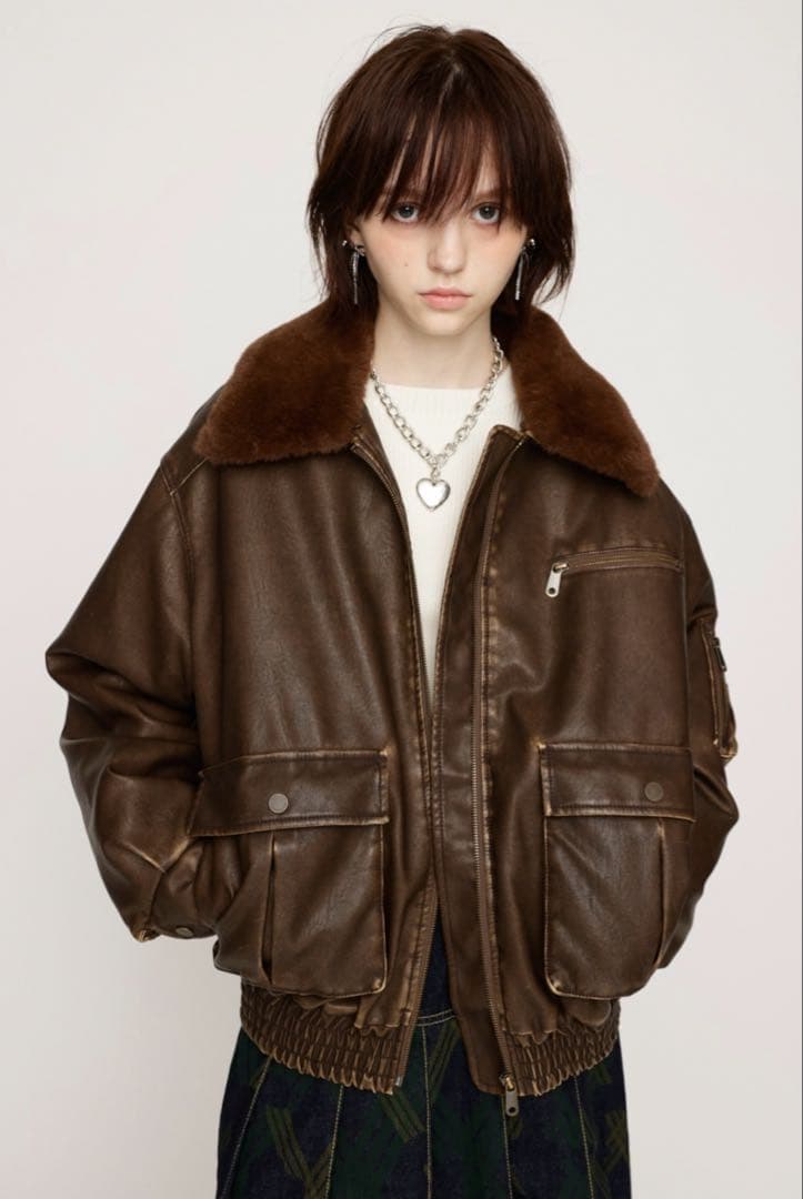 SLY WASHED PUFFER ブルゾン レザー ショート ブルゾン