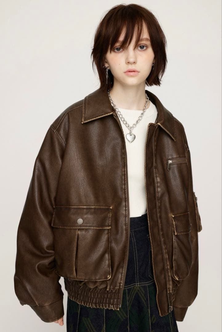 SLY WASHED PUFFER ブルゾン レザー ショート ブルゾン