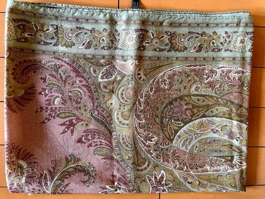 値下げETRO 大判　長方形ロングストール　若草色とピンク　ウール／シルク　美品