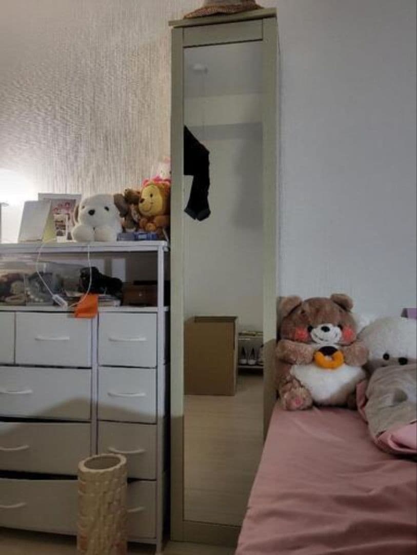 木製ミラー付き収納ラック ベージュ