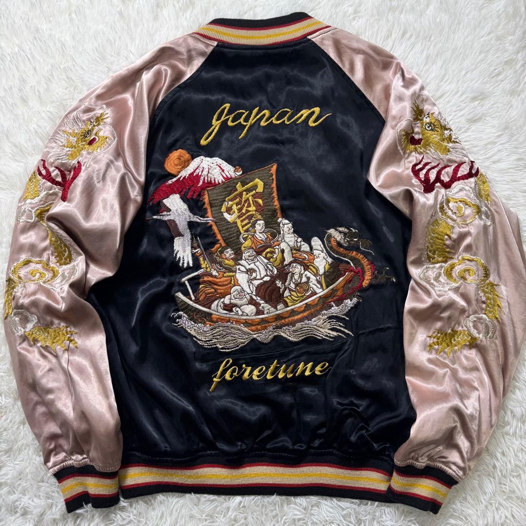 希少✨HOUSTON スカジャン　リバーシブル　虎　七福神　刺繍　L