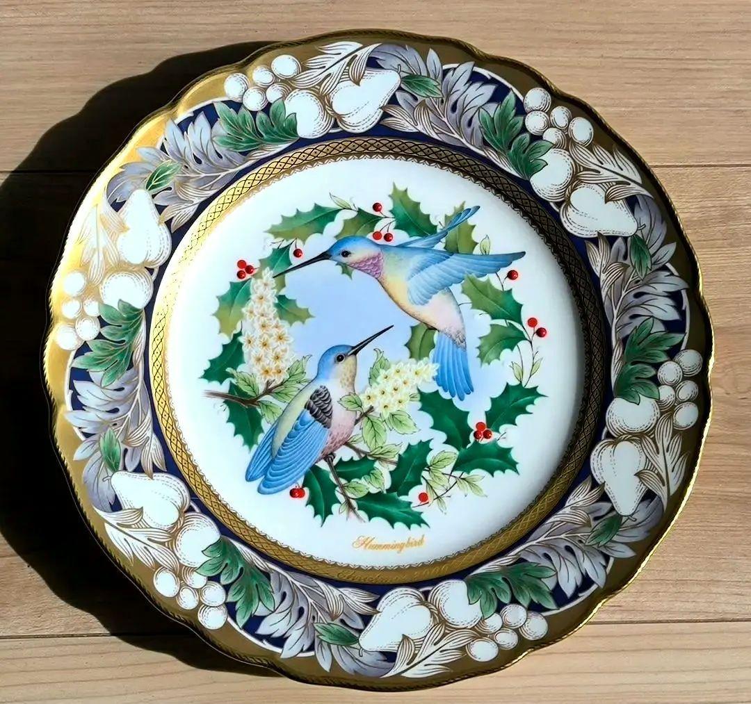 ノリタケ 限定品プレート 2000 ハチドリ 青い鳥 陶器 金彩