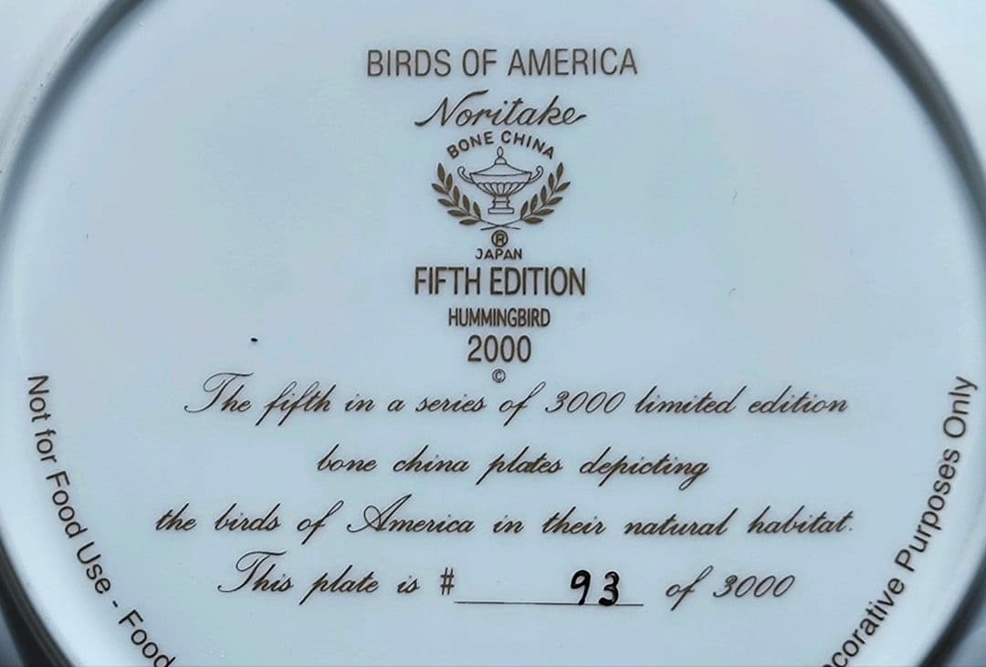 ノリタケ 限定品プレート 2000 ハチドリ 青い鳥 陶器 金彩