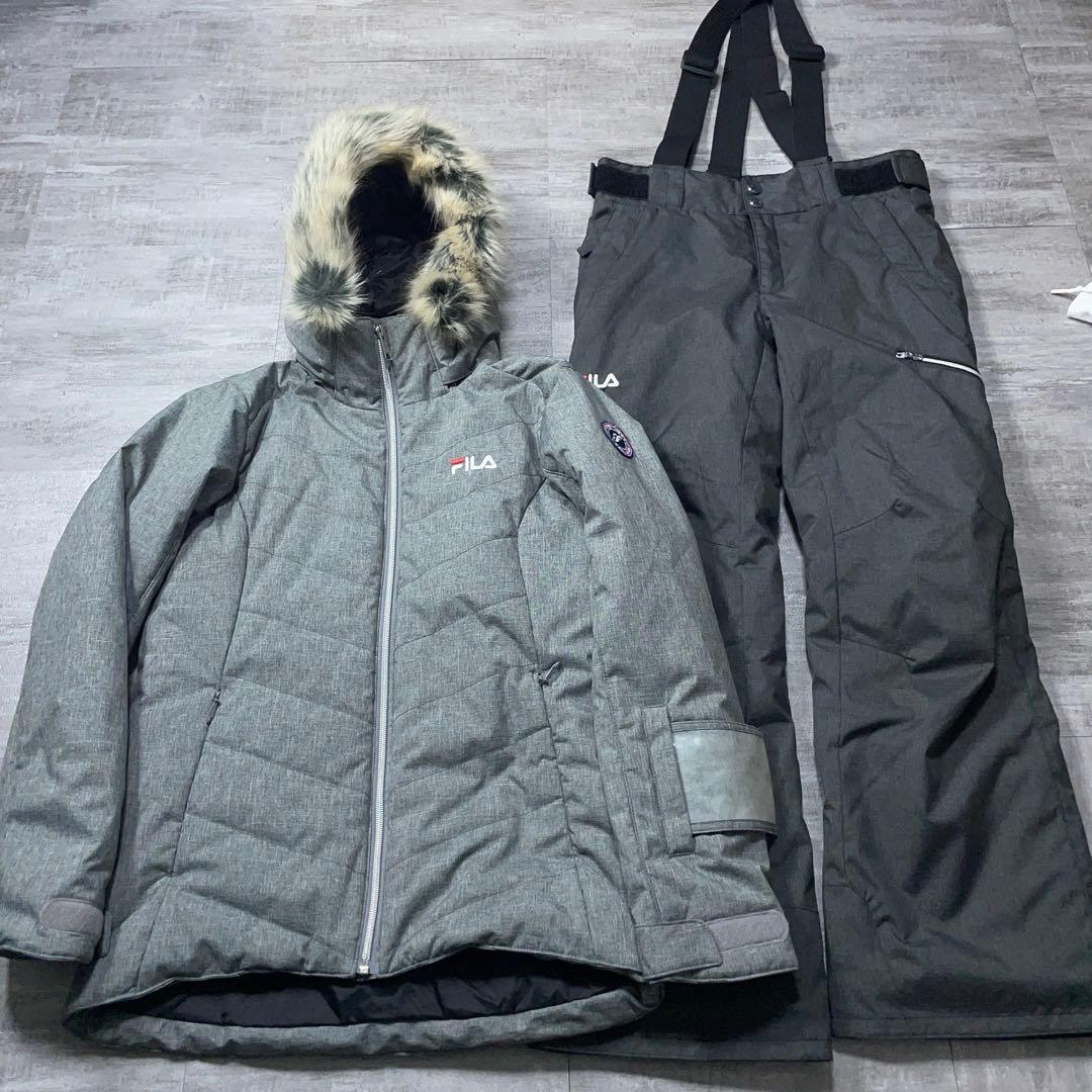 美品☆ FILA フィラ スキーウェア 上下セット レディースS グレー ファー