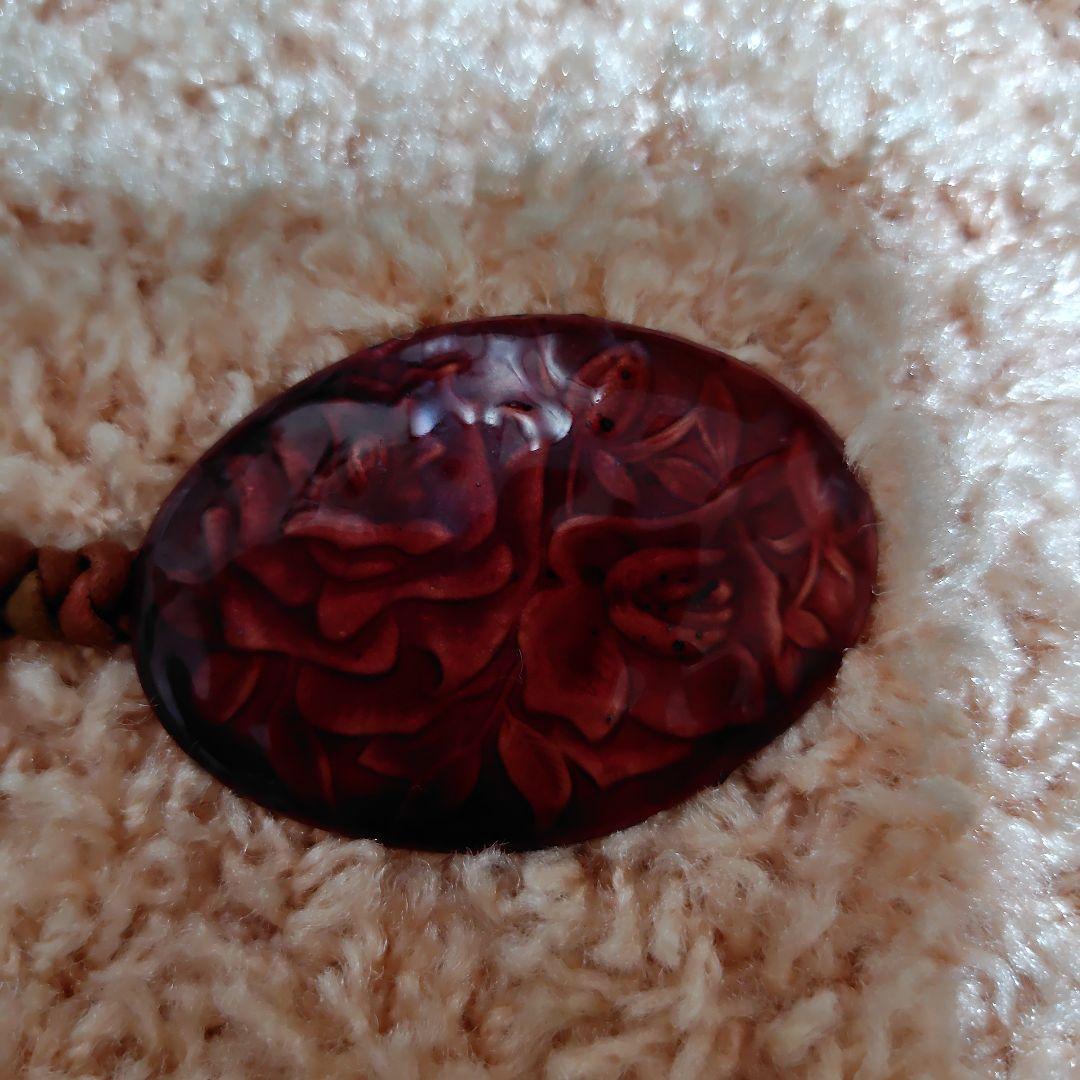 七宝焼ローズペンダント、レザー紐付き