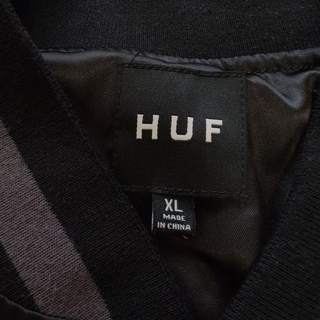 HUF スカジャン 刺繍 ボンバージャケット バイカラー ブラック XL