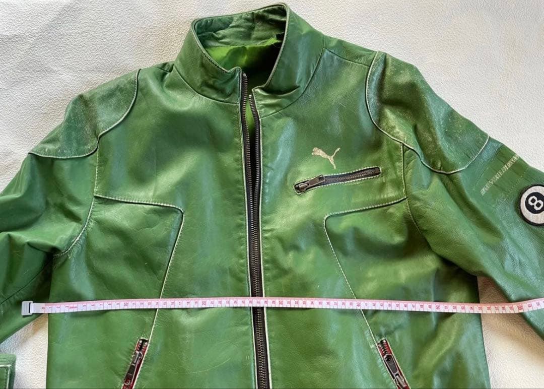 Puma グリーン シングルライダースジャケット