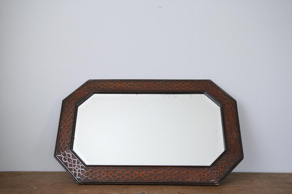 英国アンティーク木製カッティングミラー/壁掛け鏡オクタゴン八角形85-157-3